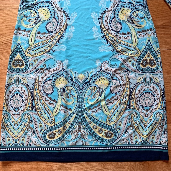 London Times Printed Jersey 3/4 Sleeve Shift Dress - Picture 2 of 7